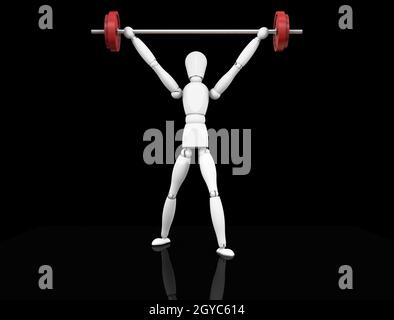 3D Rendern eines Mannes, Gewichte zu heben Stockfoto