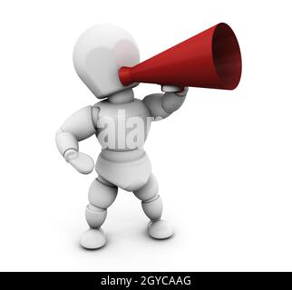 3D Rendern von jemandem in ein Megaphon schreien Stockfoto