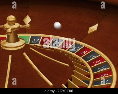 3D Rendern eines Roulette-Rades mit dem Ball in Bewegung Stockfoto