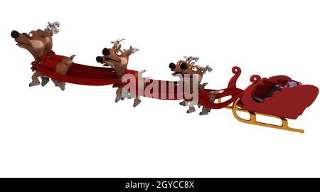 3D Render Santas Schlitten und Rentier Stockfoto