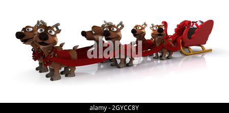 3D Render Santas Schlitten und Rentier Stockfoto