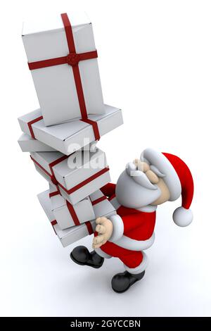 Santa mit einem Stapel von Geschenken Stockfoto