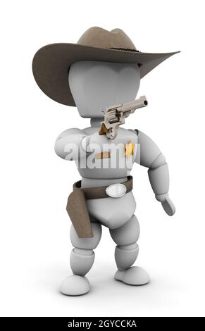 3D Rendern ein Sheriff mit einer Pistole Stockfoto