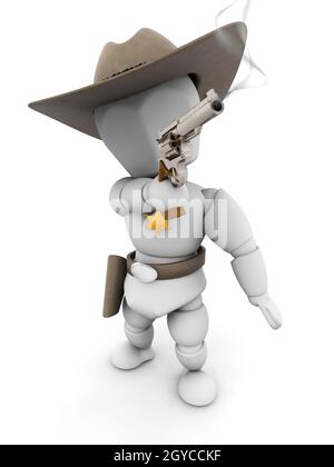 3D Rendern der Sheriff mit ein Smoking gun Stockfoto