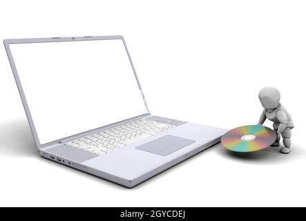 3D Rendern einer Person an einem Computer arbeiten Stockfoto