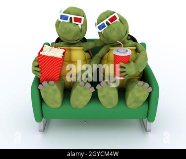 3D Rendern ein Schildkröten einen 3D Film Stockfoto