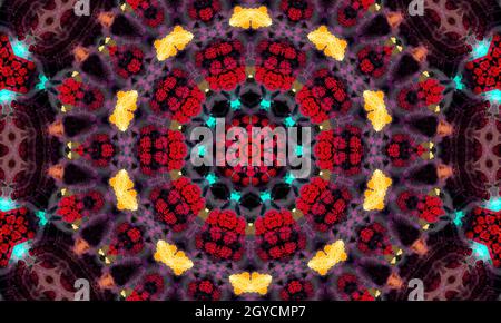 Abstrakter Kaleidoskop-Hintergrund. Schöne Kaleidoskop nahtlose Muster. Farbenfrohe Mosaikstruktur. Nahtlose Kaleidoskop-Textur. Stockfoto