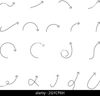 Satz schwarzer gekrümmter gepunkteter Pfeile, Vektorgrafik Stock Vektor