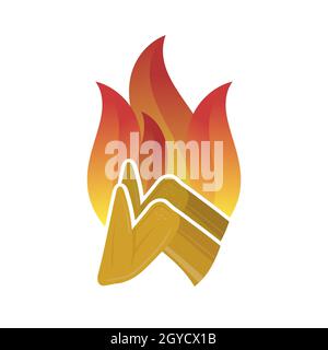 Symbol für gebratene Chicken Wings und rotes Feuer auf weißem Hintergrund. Stockfoto