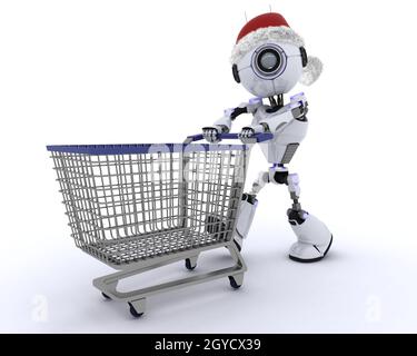 3D Render von einem Roboter-Weihnachts-shopping Stockfoto