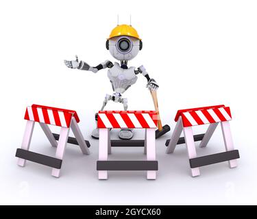 3D Rendern der Roboter auf Baustelle Stockfoto