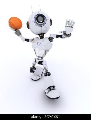 3D Rendern eines Roboters spielen American Football Stockfoto