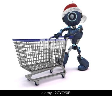 3D Render ein Android Weihnachtseinkäufe Stockfoto