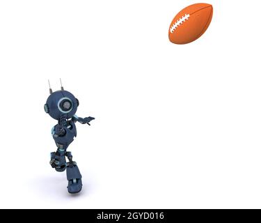 3D Rendern eines Androiden spielen American Football Stockfoto