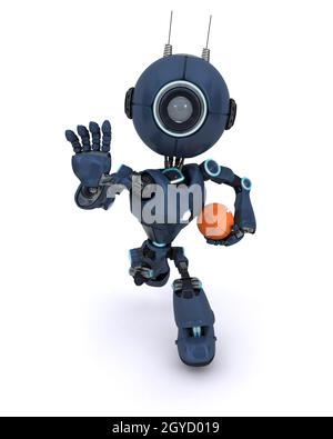 3D Rendern eines Androiden spielen American Football Stockfoto