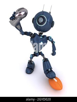 3D Rendern eines Androiden spielen American Football Stockfoto
