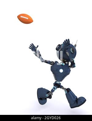 3D Rendern eines Androiden spielen American Football Stockfoto