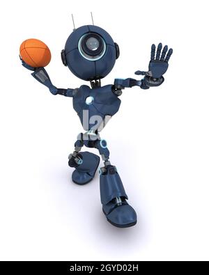 3D Rendern eines Androiden spielen American Football Stockfoto