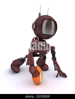 3D Rendern eines Androiden spielen American Football Stockfoto
