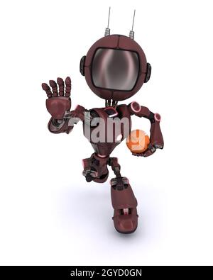 3D Rendern eines Androiden spielen American Football Stockfoto