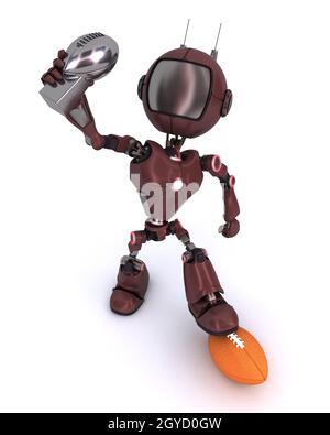 3D Rendern eines Androiden spielen American Football Stockfoto