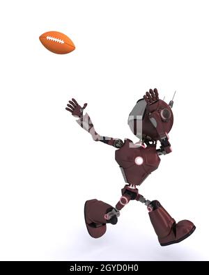 3D Rendern eines Androiden spielen American Football Stockfoto