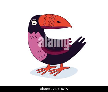 Bunte Zeichnung Tukan exotischen Vogel. Handgezeichneter lustiger tropischer Papagei mit einem riesigen Schnabel steht. Vektor-isolierte eps-Abbildung Stock Vektor