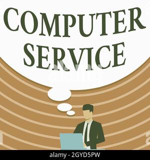 Text zeigt Inspiration Computer Service, konzeptuelle Foto Computer Zeit oder Service einschließlich Datenverarbeitung Dienstleistungen Geschäftsmann in Anzug Zeichnung uns Stockfoto