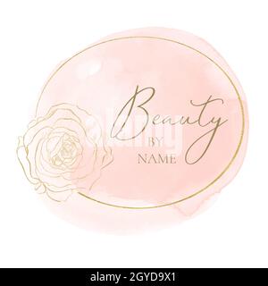 Elegantes feminines Logo-Design in Pink und Gold Stockfoto