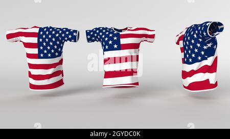 realistisches 3D-Rendering des Herren-T-Shirts mit Nationalflagge Stockfoto