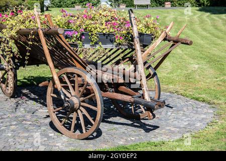 Holzwagen mit Zugpendel in der Landwirtschaft Stockfoto