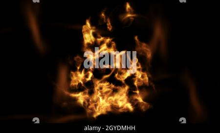 Feuerflamme brennt glühend auf schwarzem Hintergrund 3D Render Stockfoto