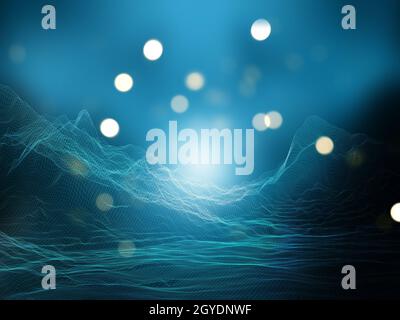 3D-Rendering einer digitalen Landschaft mit Drahtmodell-Design Stockfoto