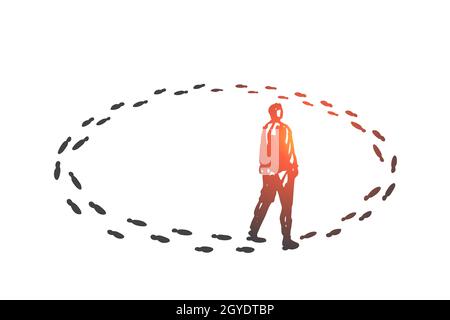 Teufelskreis, monotone Konzeptskizze. Ineffektive Problemlösung, monotone Arbeit, Business-Routine kreative Metapher, Büroangestellte, Geschäftsmann Stockfoto