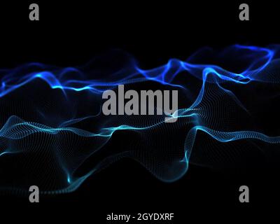 3D-Rendering eines Techno-Hintergrunds mit fließenden Punkten Stockfoto