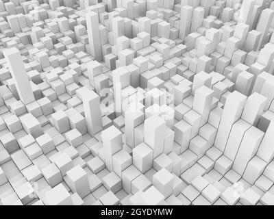 3D-Rendering eines abstrakten Hintergrunds mit weißen extrudierenden Würfeln Stockfoto