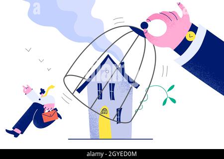 Wiedereröffnung des Geschäfts nach dem Coronavirus-Sperrkonzept. Menschliche Hand entriegelt Käfig und die Einstellung frei Geschäftsmann bedeutet Neustart des Geschäfts nach Peak o Stockfoto