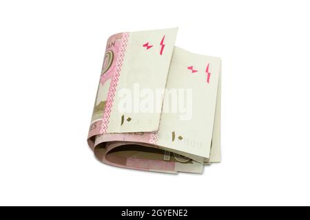 Pakistanische Rupien, pakistanische Währungsscheine, 10 Rupien. Stockfoto