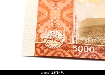 Pakistanische Rupien, pakistanische Währungsscheine, 5000 Rupien Stockfoto