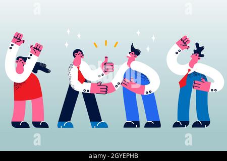 Vereinbarung, Handshake und Kollaborationskonzept. Gruppe von jungen Geschäftspartnern schüttelt die Hände Gefühl glücklich nach erfolgreichen Verhandlungen Geschäft de Stockfoto