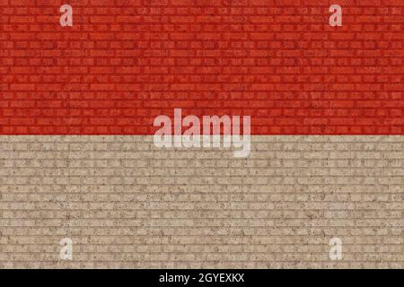 3D Flagge Indonesiens auf einem alten Backsteinmauer Hintergrund. Stockfoto