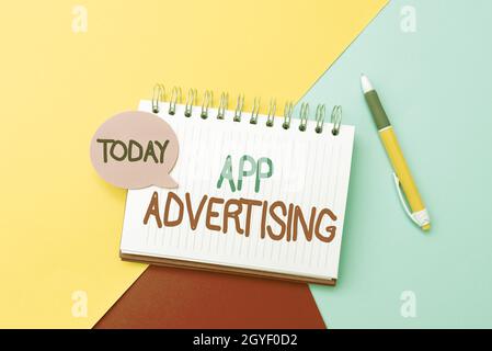 Inspiration zeigt Zeichen App Werbung, Business Idea Entwickler erhalten bezahlt, um Anzeigen in mobilen App dienen bunte Perpective positive Thinkin Stockfoto