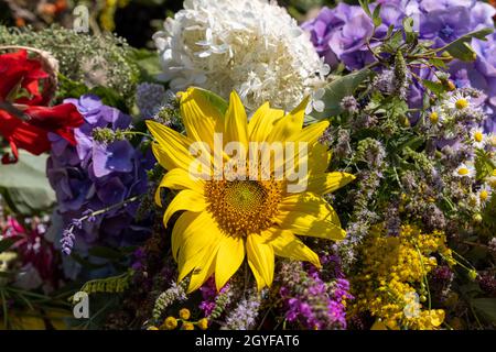 Traditionelles Bouquet aus Blumen, Kräutern und Früchten, das das Symbol des Sommers ist Stockfoto