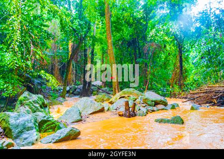 Wang Sao Thong Wasserfall im tropischen Regenwald zur Regenzeit auf Koh Samui in Surat Thani Thailand. Stockfoto