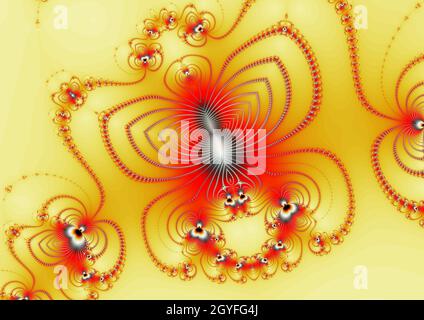 3D-Illustration eines Zooms in einen unendlichen mathematischen Fraktalsatz Stockfoto