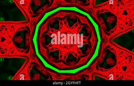 Kaleidoskop in den weihnachtsfarben Rot und Grün. Frohe weihnachten 2022 Muster Stockfoto