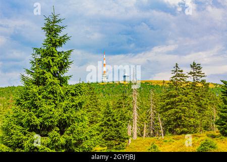 Landschaft Panoramablick vom Gipfel des Brockens im Harz Wernigerode Sachsen-Anhalt Deutschland Stockfoto