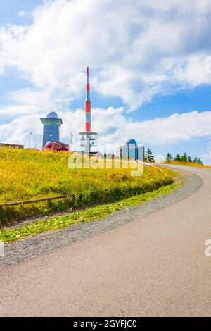 Harz Deutschland 17. August 2013 Landschaft Panoramablick auf den Brocken-Gipfel im Harz Wernigerode Deutschland. Stockfoto