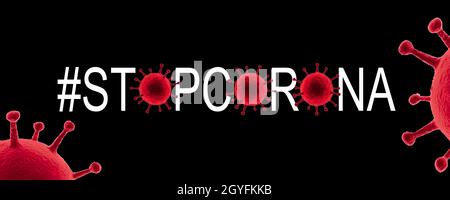 Tafel-Banner mit Corona-Virus-Tags in verschiedenen Farben. Stockfoto