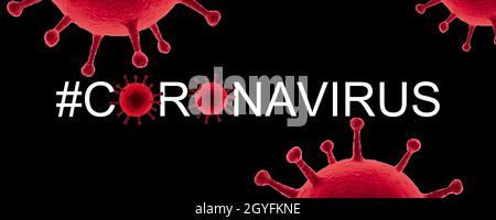 Tafel-Banner mit Corona-Virus-Tags in verschiedenen Farben. Stockfoto